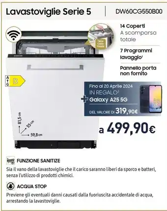 Unieuro Lavastoviglie Serie 5 DW60CG550B00 offerta