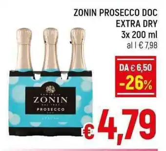 A&O ZONIN PROSECCO DOC EXTRA DRY 3x 200 ml offerta