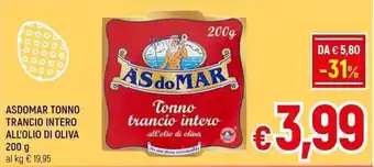 A&O ASDOMAR TONNO TRANCIO INTERO ALL'OLIO DI OLIVA 200 g offerta