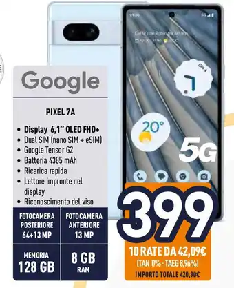 Unieuro Google PIXEL 7A offerta