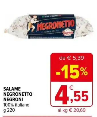 Iperal SALAME NEGRONETTO NEGRONI 100% italiano g 220 offerta