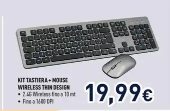 Unieuro KIT TASTIERA + MOUSE WIRELESS THIN DESIGN offerta