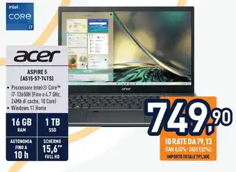 Unieuro acer ASPIRE 5 (A515-57-74TS) offerta