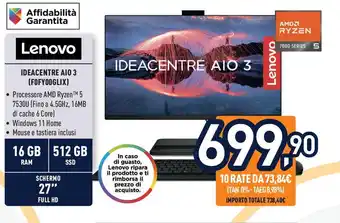 Unieuro Lenovo IDEACENTRE AIO 3 (FOFYOOGLIX) offerta