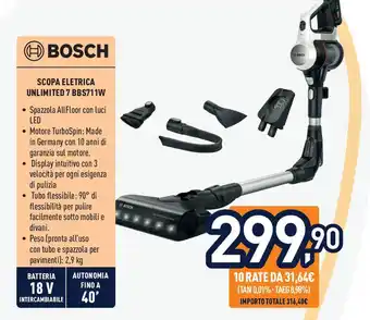 Unieuro BOSCH SCOPA ELETRICA UNLIMITED 7 BBS711W offerta