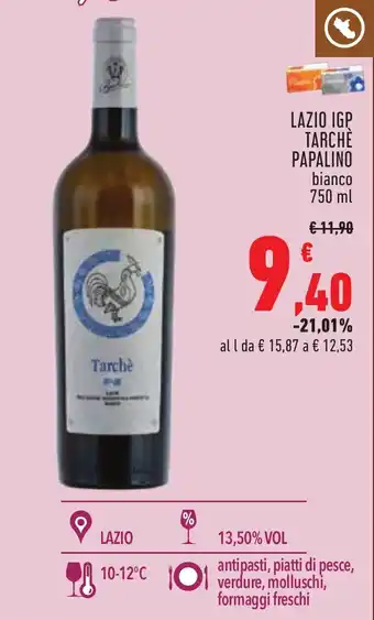 Conad LAZIO IGP TARCHÈ PAPALINO bianco 750 ml offerta