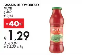 Bennet PASSATA DI POMODORO MUTTI g 560 offerta