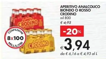 Bennet APERITIVO ANALCOLICO BIONDO O ROSSO CRODINO offerta