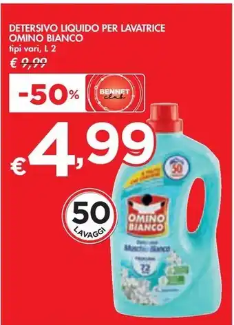 Bennet DETERSIVO LIQUIDO PER LAVATRICE OMINO BIANCO tipi vari, L 2 offerta