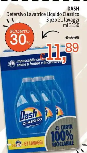 Famila DASH Detersivo Lavatrice Liquido Classico 3 pz x 21 lavaggi ml 3150 offerta