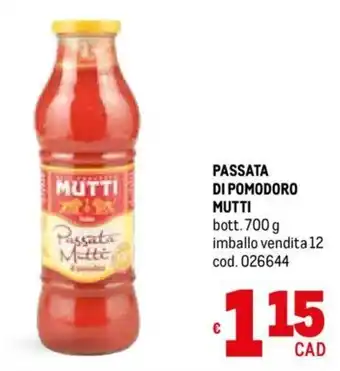 Metro PASSATA DI POMODORO MUTTI bott.700 g offerta