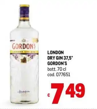 Metro LONDON DRY GIN 37,5° GORDON'S bott. 70 cl offerta