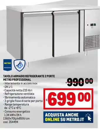 Metro TAVOLO ARMADIO REFRIGERANTE 2 PORTE METRO PROFESSIONAL offerta