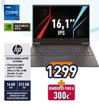 Unieuro hp VICTUS GAMING LAPTOP 16-d1038nl offerta