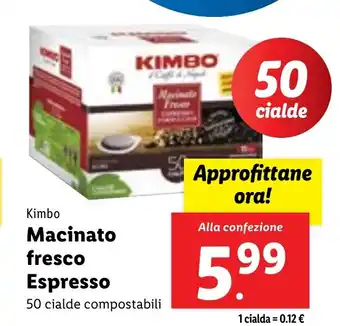 Lidl Kimbo Macinato fresco Espresso 50 cialde compostabili offerta