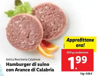 Lidl Antica Norcineria Calabrese Hamburger di suino con Arance di Calabria 200 g confezione offerta