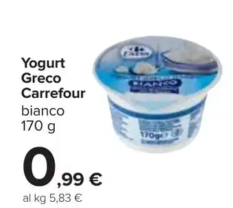 Carrefour Yogurt Greco Carrefour bianco 170 g offerta