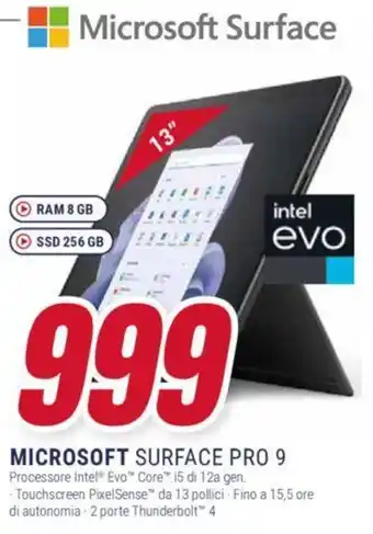 Trony MICROSOFT SURFACE PRO 9 offerta