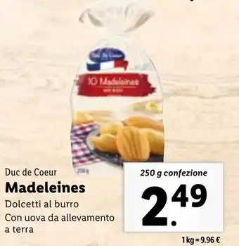 Lidl Duc de Coeur Madeleines 250 g confezione offerta