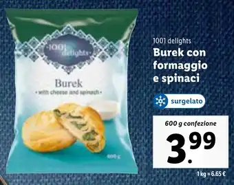Lidl 1001 delights Burek con formaggio e spinaci 600 g confezione offerta