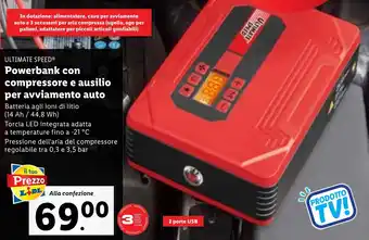 Lidl ULTIMATE SPEED Powerbank con compressore e ausilio per avviamento auto offerta