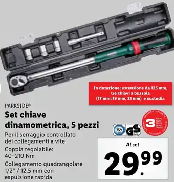 Lidl PARKSIDE® Set chiave dinamometrica, 5 pezzi offerta