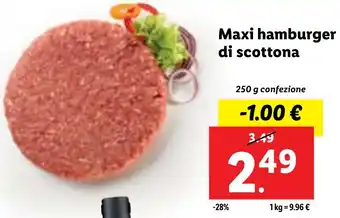 Lidl Maxi hamburger di scottona 250 g confezione offerta