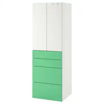 SmÅstad / platsa Guardaroba, bianco verde/con 4 cassetti, 60x57x181 cm
