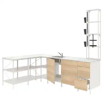 IKEA Enhet Cucina angolare, bianco/effetto rovere offerta