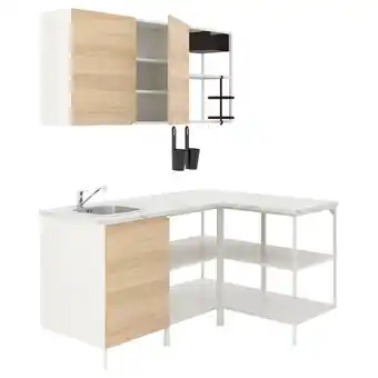 IKEA Enhet Cucina angolare, bianco/effetto rovere offerta