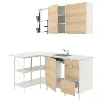 IKEA Enhet Cucina angolare, bianco/effetto rovere offerta