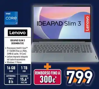 Unieuro Lenovo IDEAPAD SLIM 3 (83EM004TIX) offerta