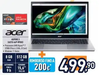 Unieuro acer ASPIRE 3 (A315-44P-R9GX) offerta