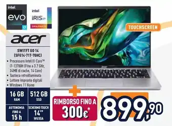 Unieuro acer SWITFT GO 14 (SFG14-71T-70HC) offerta