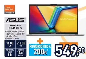 Unieuro ASUS VIVOBOOK GO E1504FA-NJ311W offerta