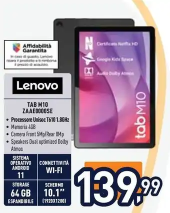 Unieuro Lenovo TAB M10 ZAAEOOOOSE offerta
