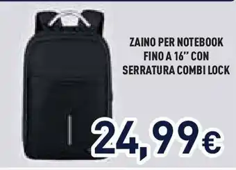 Unieuro ZAINO PER NOTEBOOK FINO A 16" CON SERRATURA COMBI LOCK offerta