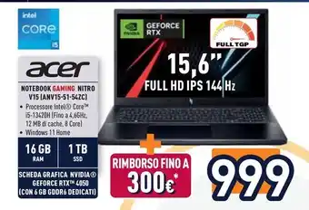 Unieuro acer NOTEBOOK GAMING NITRO offerta