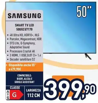 Unieuro SAMSUNG SMART TV LED 50UECU7170 offerta