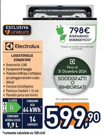 Unieuro Electrolux LAVASTOVIGLIE EEM68510W offerta