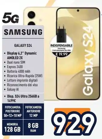 Unieuro SAMSUNG 5G GALAXY S24 offerta