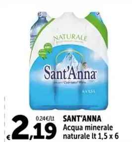 Carrefour Market SANT'ANNA Acqua minerale naturale It 1,5 x 6 offerta