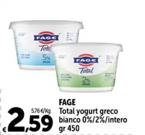 Carrefour Market FAGE Total yogurt greco bianco 0%/2%/intero gr 450 offerta