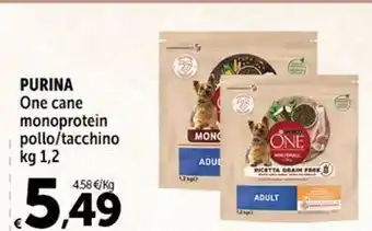 Carrefour Market PURINA One cane monoprotein pollo/tacchino kg 1,2 offerta
