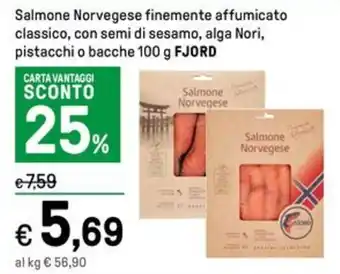 Salmone Norvegese finemente affumicato classico, con semi di sesamo, alga Nori, pistacchi o bacche 100 g FJORD