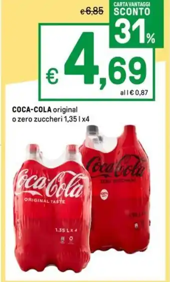 Iper La Grande COCA-COLA original o zero zuccheri 1,35lx4 offerta
