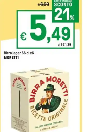 Iper La Grande Birra lager 66 cl x6 MORETTI offerta