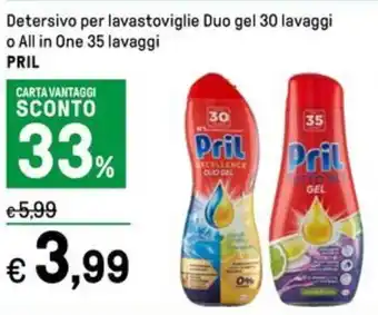 Iper La Grande Detersivo per lavastoviglie Duo gel 30 lavaggi o All in One 35 lavaggi PRIL offerta
