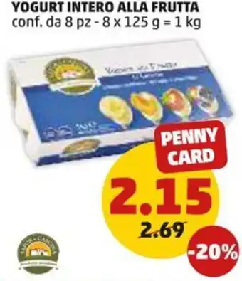PENNY YOGURT INTERO ALLA FRUTTA conf. da 8 pz - 8 x 125 g = 1 kg offerta