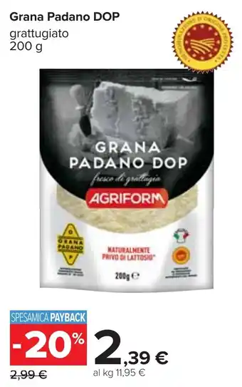 Carrefour Grana Padano DOP grattugiato 200 g offerta